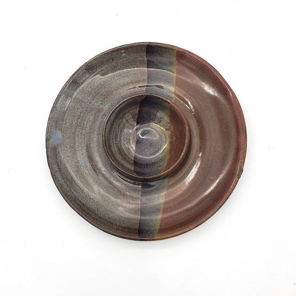 Vintage Stoneware Pottery Votive Candle Holder Modern MCM Metallic Striped Ombre - Picture 2 of 7
